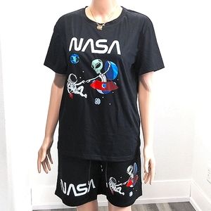 SHEIN Shirts Nasa Alien Astronaut Short Sleeve Shirt Shorts